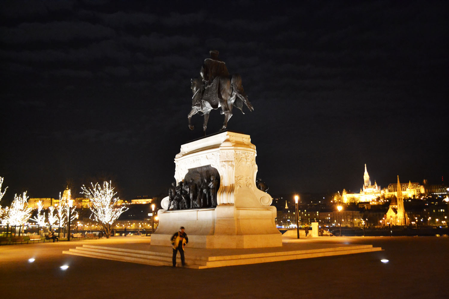 Budapest statue at night
