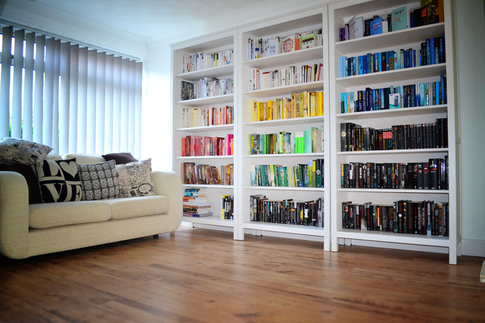 Colour co-ordinated bookshelves