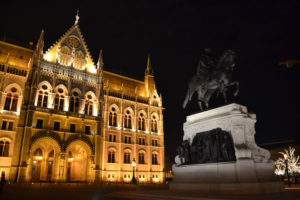 Budapest Parliament statue at night